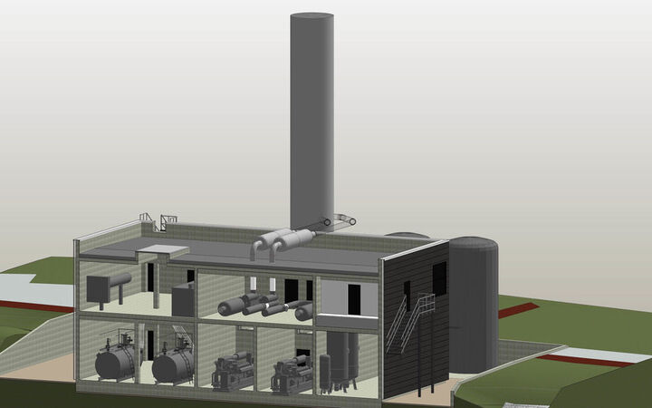 3D-Ansicht des geplanten Heizwerk auf dem Werksgelände der EVS